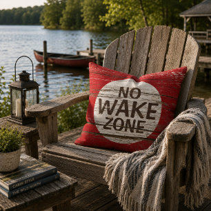 No Wake Zone Sign Weathered Wooden Planks Pattern Outdoor Pillow