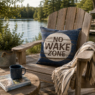 No Wake Zone Sign Weathered Wooden Planks Pattern Outdoor Pillow