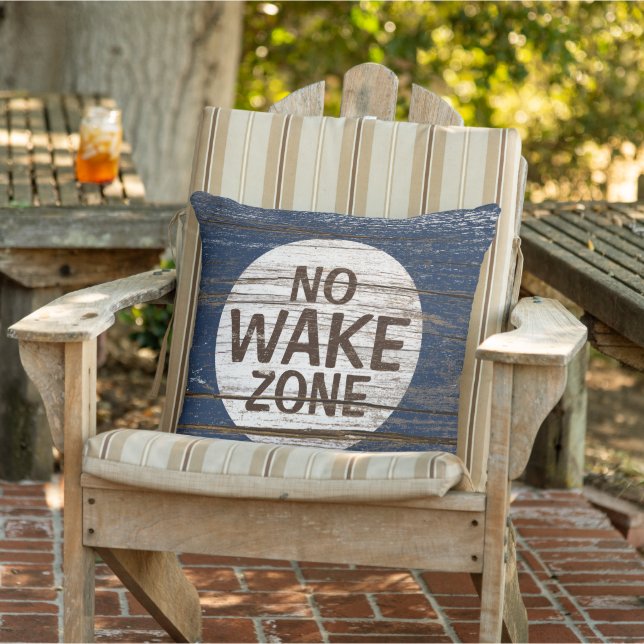 No Wake Zone Sign Weathered Wooden Planks Pattern Outdoor Pillow (Chair)
