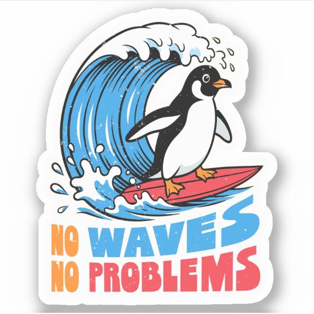 No Waves No Problems Funny Penguin Surfing Waves (Front)