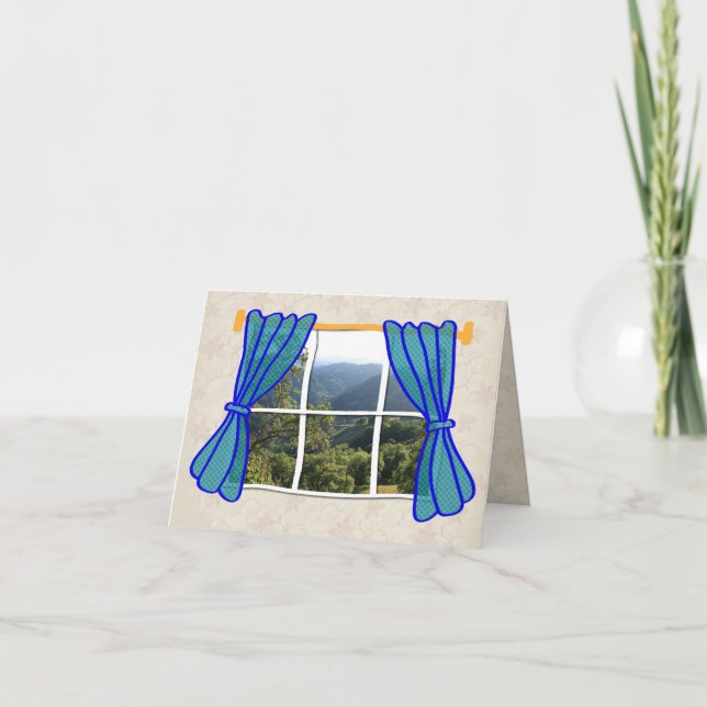 No Window Faux Window Funny Work Place Note Card (Front)