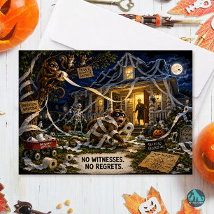 No Witnesses No Regrets Funny Monkey Halloween Holiday Card