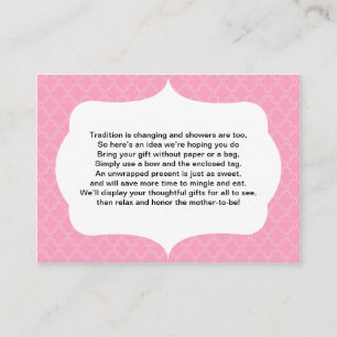 No wrap insert card baby or bridal shower PINK
