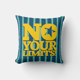 No Your Limits! Gold Text Blue Stripes Throw Pillow