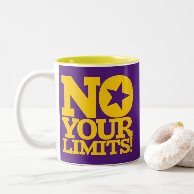 No Your Limits! Gold Text Purple BG Two-Tone Coffee Mug (With Donut)