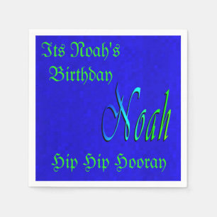 Noah, Birthday Logo On Blue Mosaic Tiles, Napkin