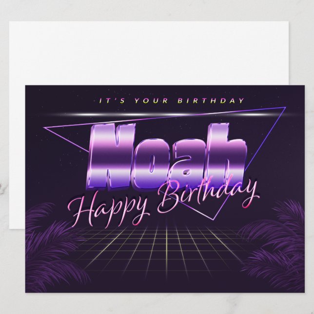 Noah Name First Name purple retro card birthday (Front/Back)