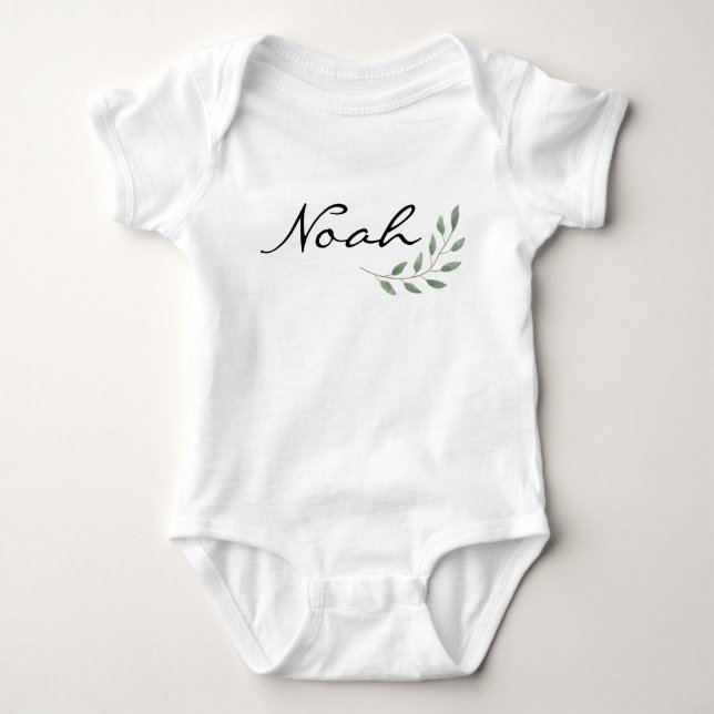 Noah Name Reveal Romper Newborn Nature Leaf (Front)