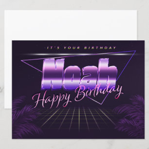 Noah Nom Prénom lila retro Carte Anniversaire