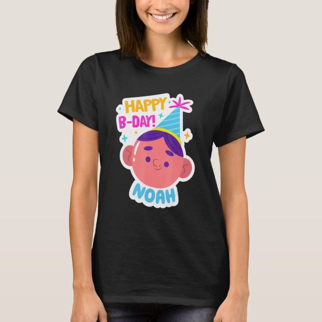 Noah Personalised Funny Happy Birthday Gift Idea T-Shirt (Front)
