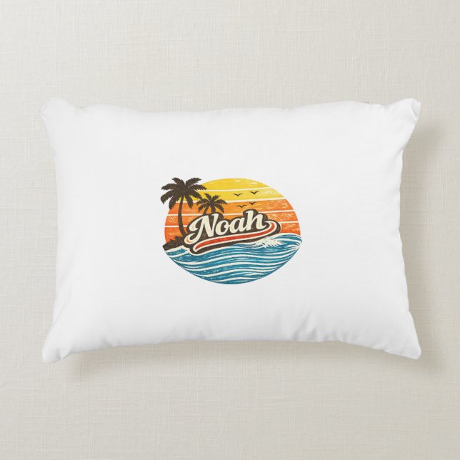 Noah Retro Sunset Name Design Accent Pillow (Front)