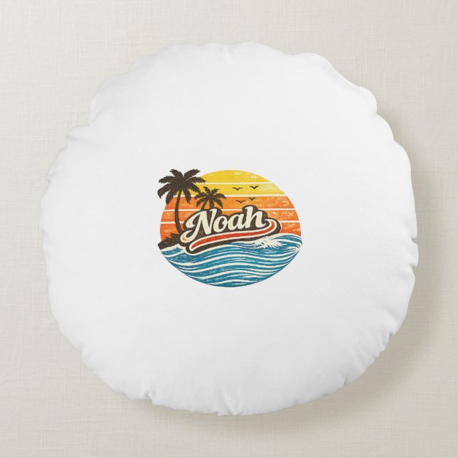 Noah Retro Sunset Name Design Round Pillow (Front)