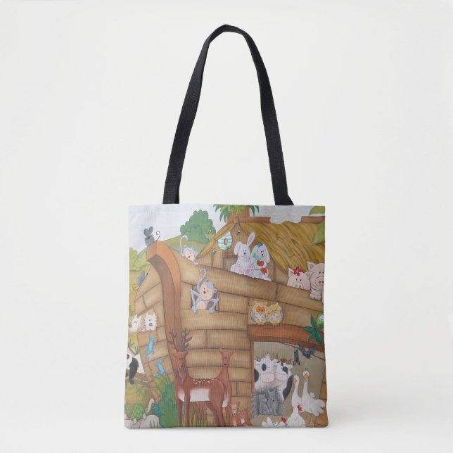 Noah’s Ark Animals on a boat looking at you. Tote Bag (Front)