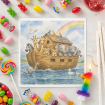Noah’s Ark Baby Animals Watercolor Party Napkins