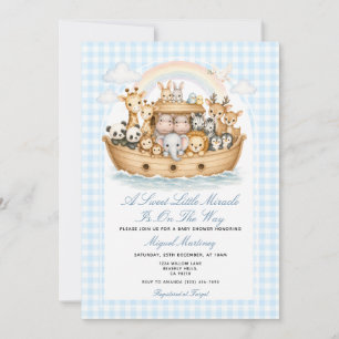 Noah’s Ark Baby Shower Invitation Boy Gingham