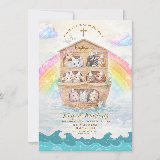 Noah’s Ark Baptism Invitation | Baby Animals (Devant)