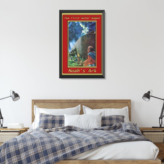 Noah`s Ark Humans walking on the ship red frame Canvas Print (Insitu(Bedroom))