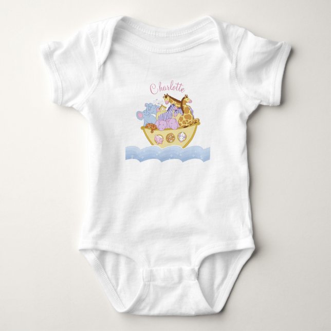 Noah’s Ark personalized name Baby Bodysuit (Front)