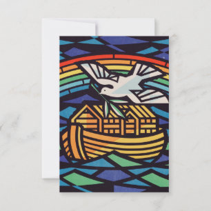 Noah's Ark and Holy Spirit Stained Glass Holy Card