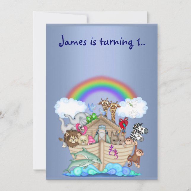 Noahs ark animal invitation bleu (Devant)