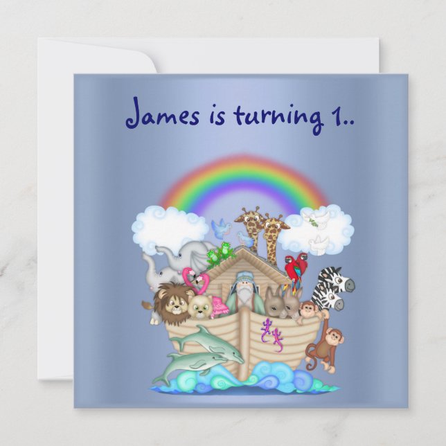 Noahs ark animal invitation bleu (Devant)