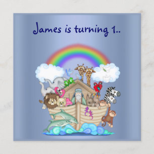 Noahs ark animal invitation bleu
