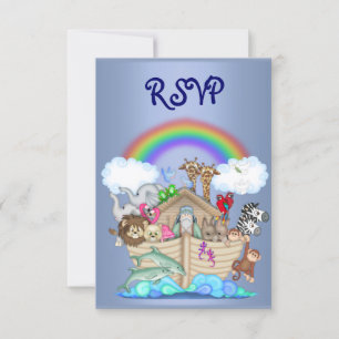 NOAHS ARK ANIMAL RSVP BLUE INVITATION