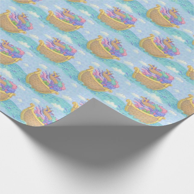 Noah's Ark Animals Blue Turquoise Pattern Wrapping Paper (Corner)