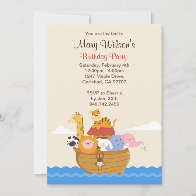 Noahs Ark Anniversaire Fête Invitation (Devant)