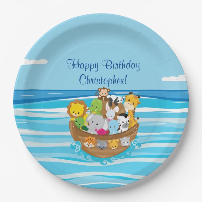 Noah's Ark | Baby Aniamls | Personalized Paper Plate (Front)