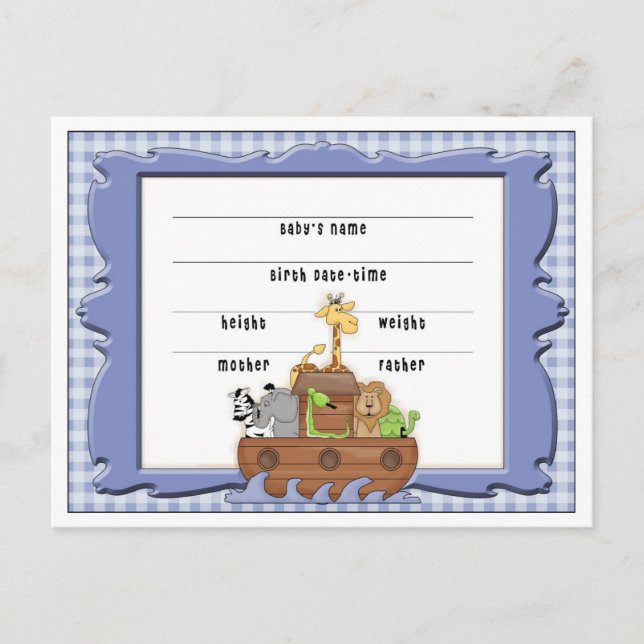 Noahs Ark Baby Announcement post cards (Front)