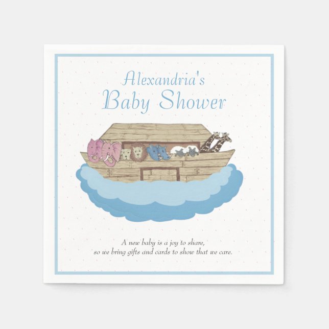 Noah's Ark Baby Boy Blue  Baby Shower Napkin (Front)