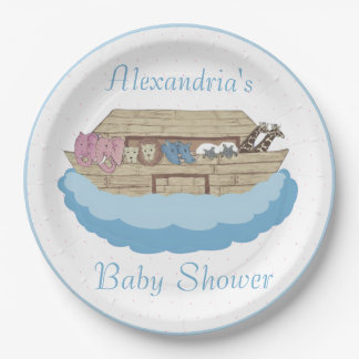 Noah's Ark Baby Boy Blue Baby Shower Paper Plate