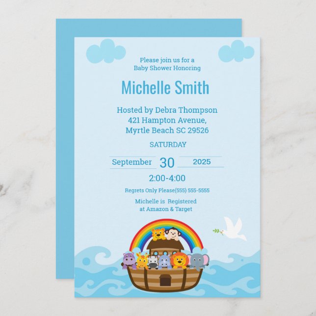  Noah's Ark Baby Gender Neutral Shower  Invitation (Front/Back)