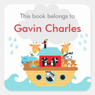 Noah's Ark Baby Shower bookplate stickers