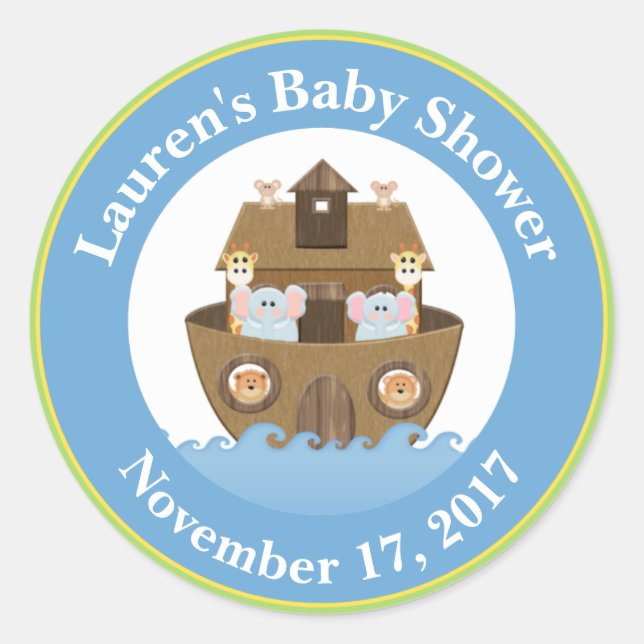 Noah's Ark Baby shower Favoriser Stickers Baby Boy (Devant)