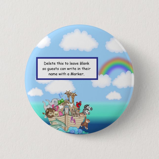 Noah's Ark Baby Shower Name Tag Button (Front)