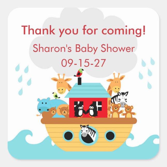 Noah's Ark Baby Shower thank you favour sticker (Front)