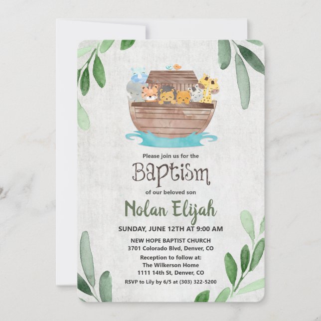 Noah's Ark Baptism Invitation (Front)