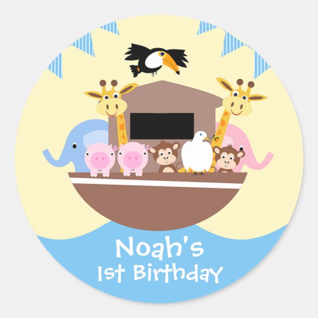 Noah's Ark Birthday Favour Sticker (Front)