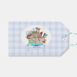 Noah's Ark Blue Gingham Thank You Gift Tags