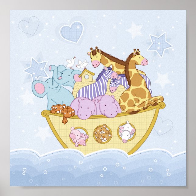 Noah's Ark Blue Nursery Poster Print (Front)