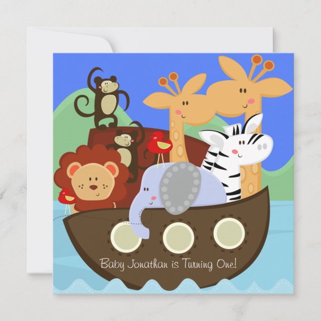 Noah's Ark Customized Birthday Invitations (Front)