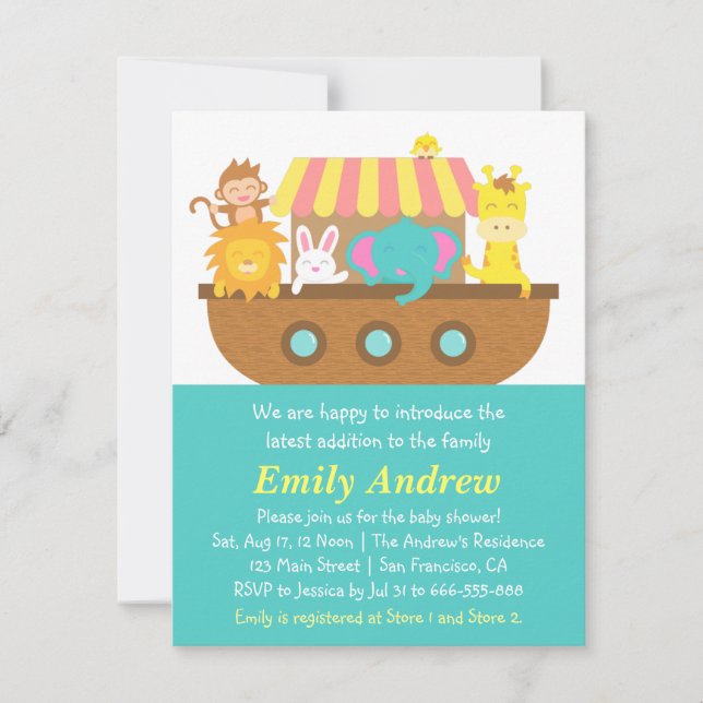 Noah's Ark, Cute Animals, Baby Shower Invitation (Front)