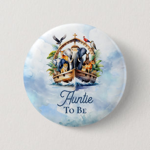 Noah's Ark Cute Animals Blue Boy Auntie to Be 2 Inch Round Button