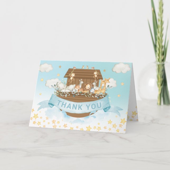 Noah's Ark Cute Animals Boy Birthday Baby Shower Thank You Card (Front)