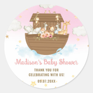 Noah's Ark Cute Animals Girl Baby Shower Favor Classic Round Sticker