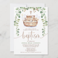 Noah's Ark Foliage Boys Baptême Invitation