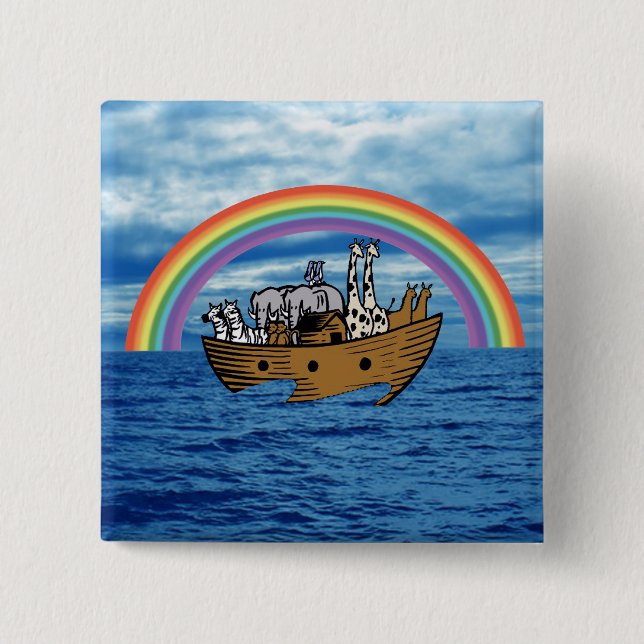 Noah's Ark - God's Rainbow Covenant 2 Inch Square Button (Front)