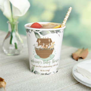 Noah's Ark Greenery Baby Shower Baptism Birthday Paper Cups